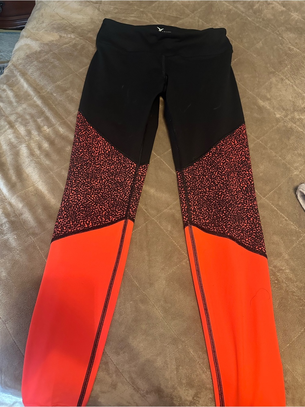 Old Navy Black and Bright Orange Colorblock Performance Leggings